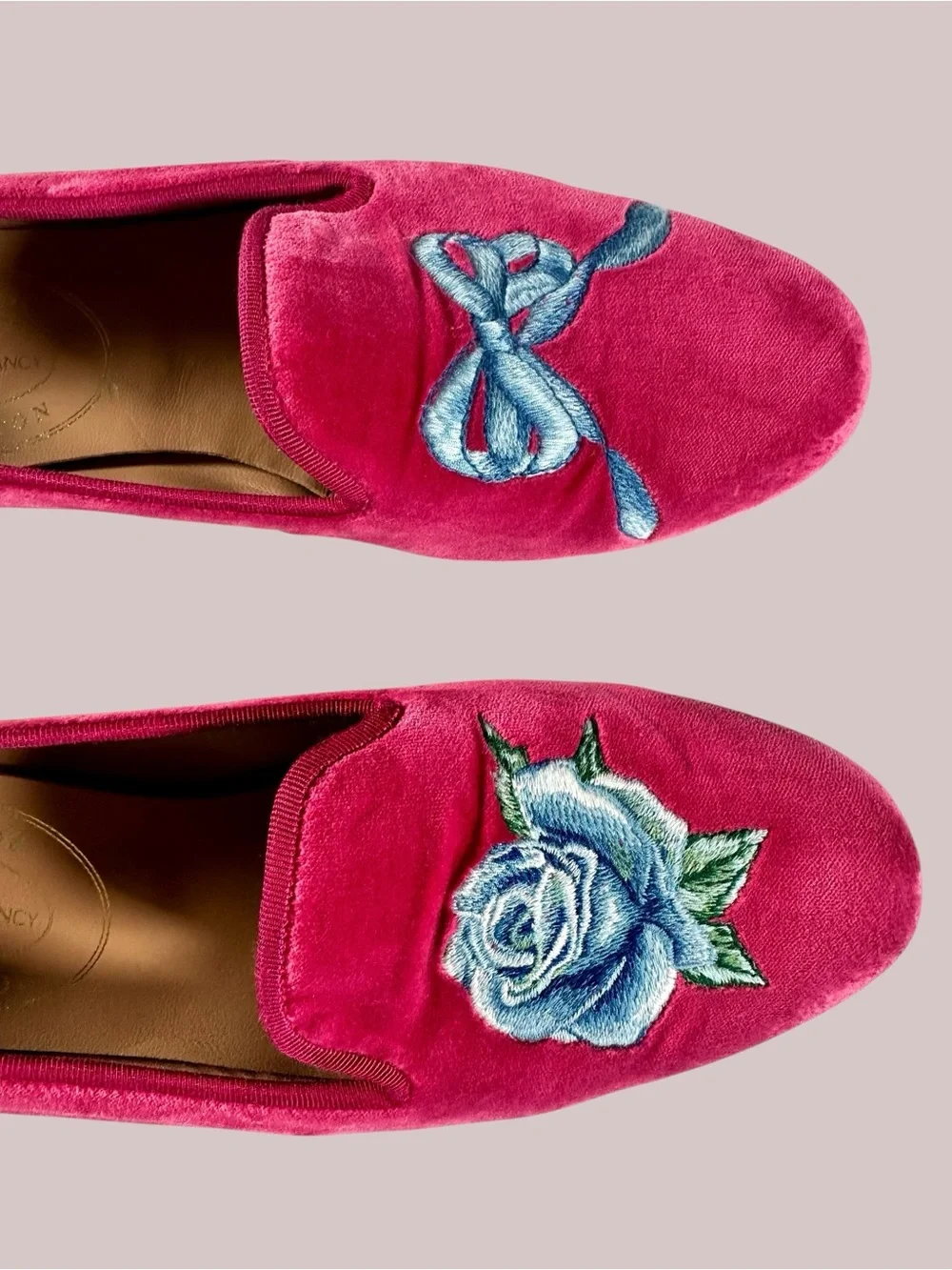 LoveShackFancy x Stubb & Wootton Bow Slippers in Pink Velvet - Picture 15 of 15